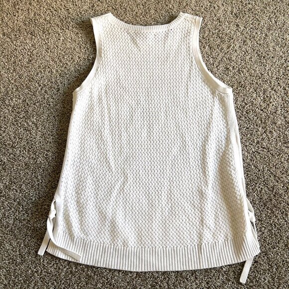 Tommy Bahama XL White Sleeveless Knit Tank Top Textured Design Side Ties - Picture 9 of 11